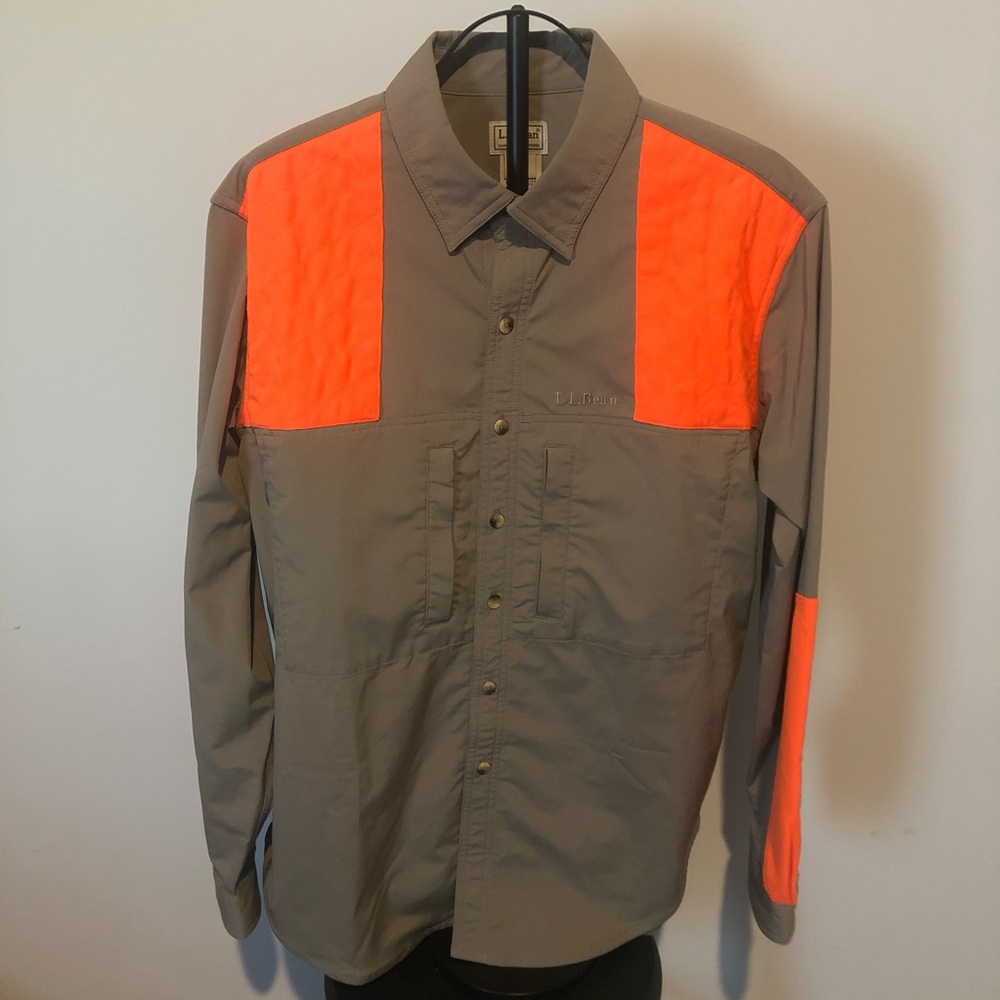 L.L. Bean Men's Gray Shirt Jacket with Orange Safety Panels